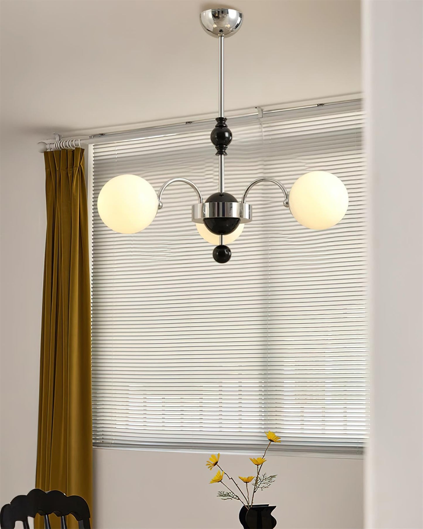 Margaux Chandelier, Opal Glass Shades with Wood and Metal Frame