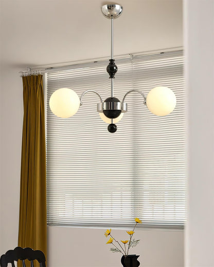 Margaux Chandelier, Opal Glass Shades with Wood and Metal Frame
