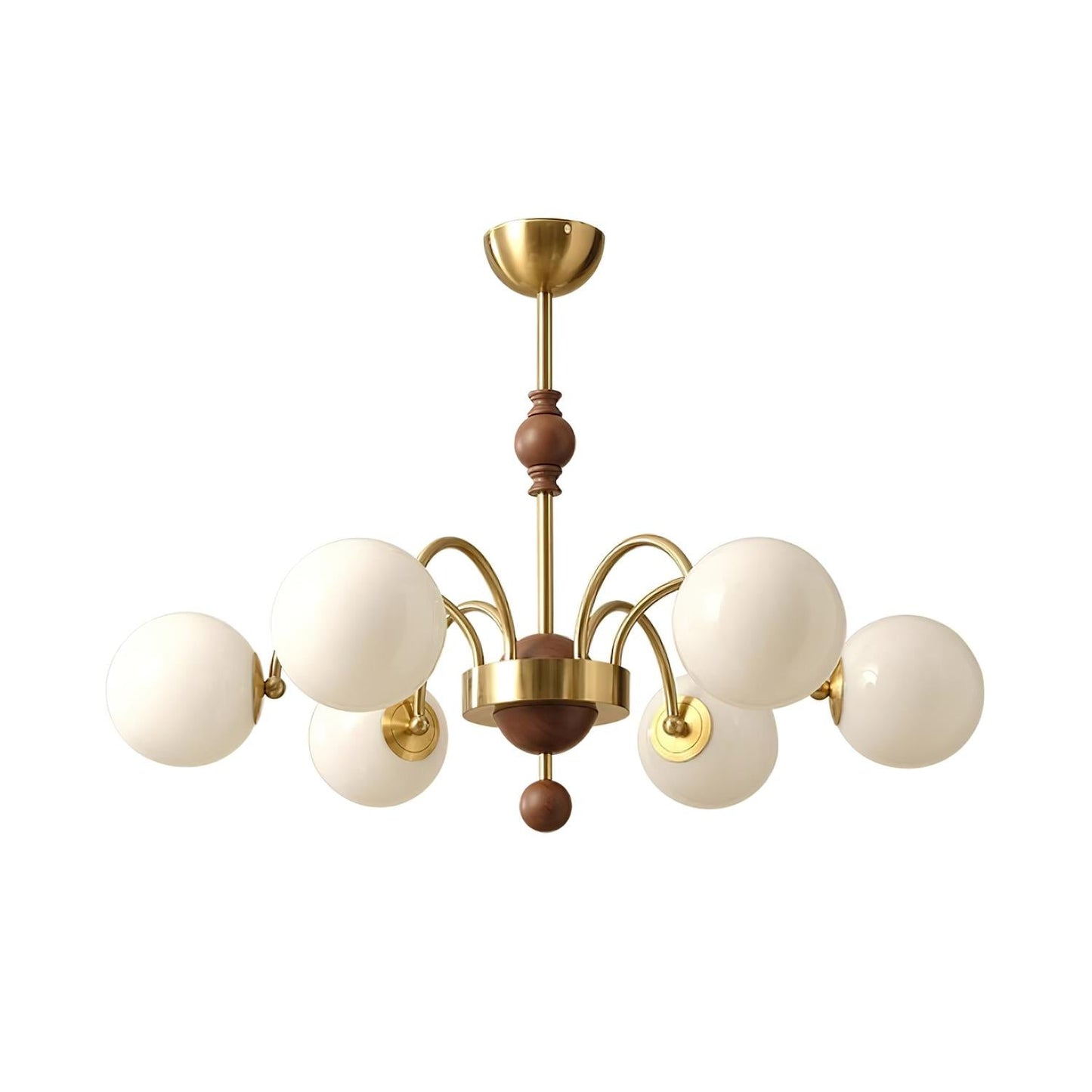 Margaux Chandelier, Opal Glass Shades with Wood and Metal Frame