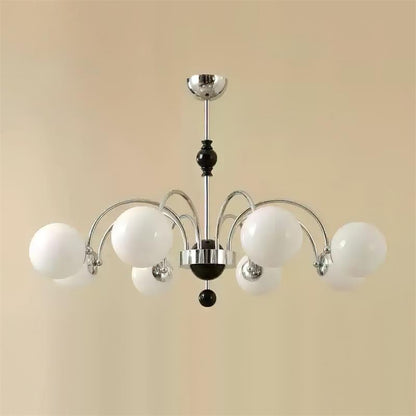 Margaux Chandelier, Opal Glass Shades with Wood and Metal Frame