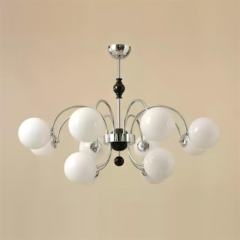 Margaux Chandelier, Opal Glass Shades with Wood and Metal Frame