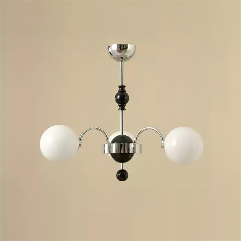 Margaux Chandelier, Opal Glass Shades with Wood and Metal Frame