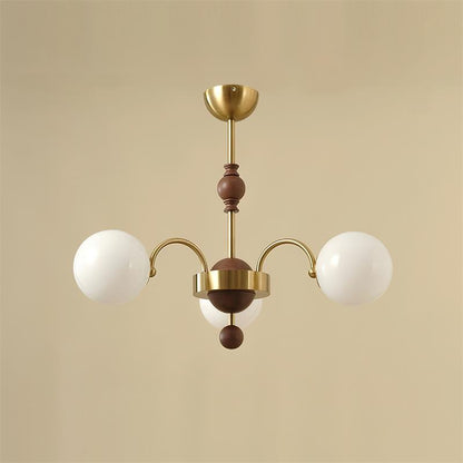 Margaux Chandelier, Opal Glass Shades with Wood and Metal Frame