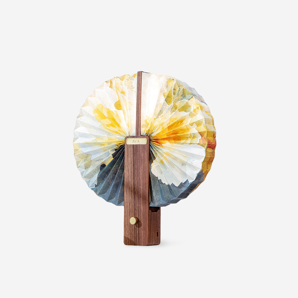 Lampe de table pliable Sophie en papier LED avec base en bois