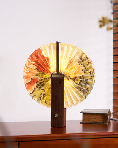 Lampe de table pliable Sophie en papier LED avec base en bois