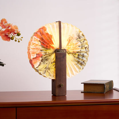Lampe de table pliable Sophie en papier LED avec base en bois
