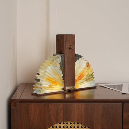 Lampe de table pliable Sophie en papier LED avec base en bois