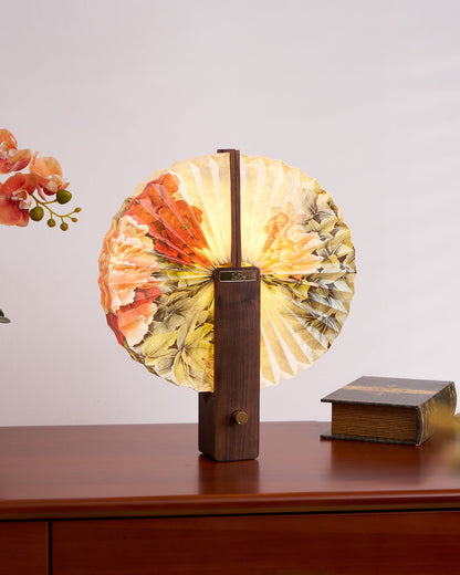 Lampe de table pliable Sophie en papier LED avec base en bois