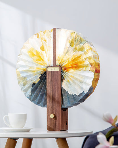 Lampe de table pliable Sophie en papier LED avec base en bois