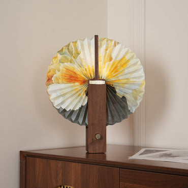 Lampe de table pliable Sophie en papier LED avec base en bois