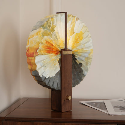Lampe de table pliable Sophie en papier LED avec base en bois