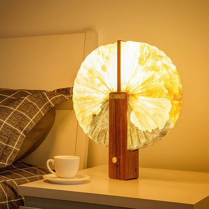 Lampe de table pliable Sophie en papier LED avec base en bois