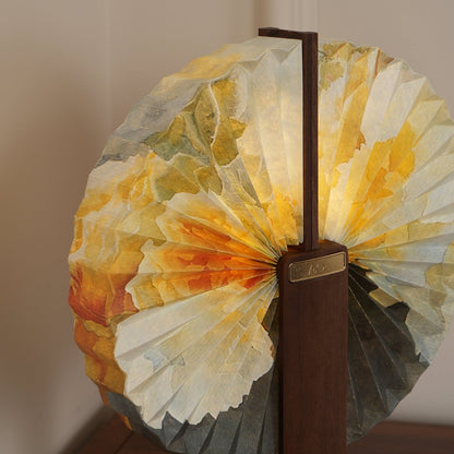 Lampe de table pliable Sophie en papier LED avec base en bois