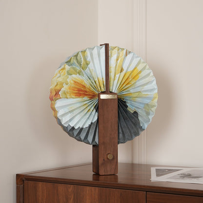 Lampe de table pliable Sophie en papier LED avec base en bois