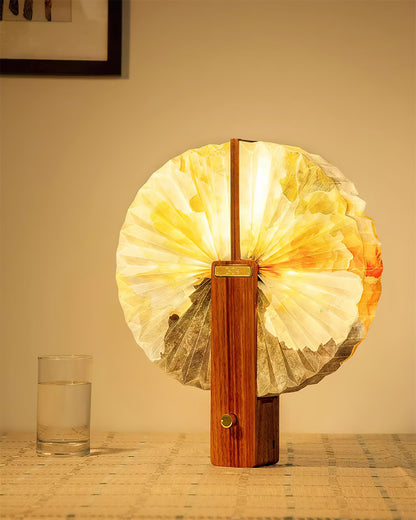 Lampe de table pliable Sophie en papier LED avec base en bois