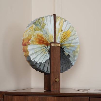 Lampe de table pliable Sophie en papier LED avec base en bois