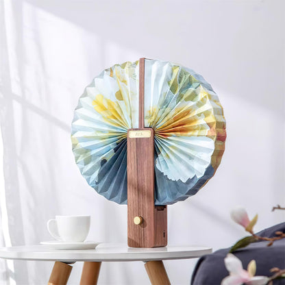 Lampe de table pliable Sophie en papier LED avec base en bois