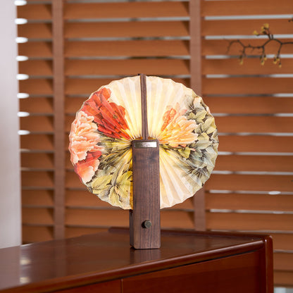 Lampe de table pliable Sophie en papier LED avec base en bois