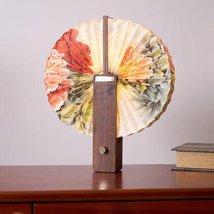 Lampe de table pliable Sophie en papier LED avec base en bois
