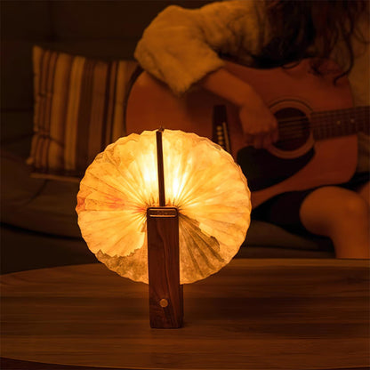 Lampe de table pliable Sophie en papier LED avec base en bois