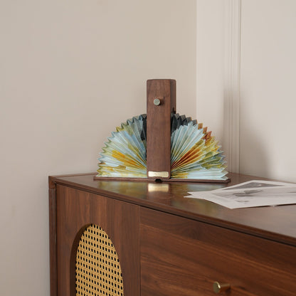 Lampe de table pliable Sophie en papier LED avec base en bois