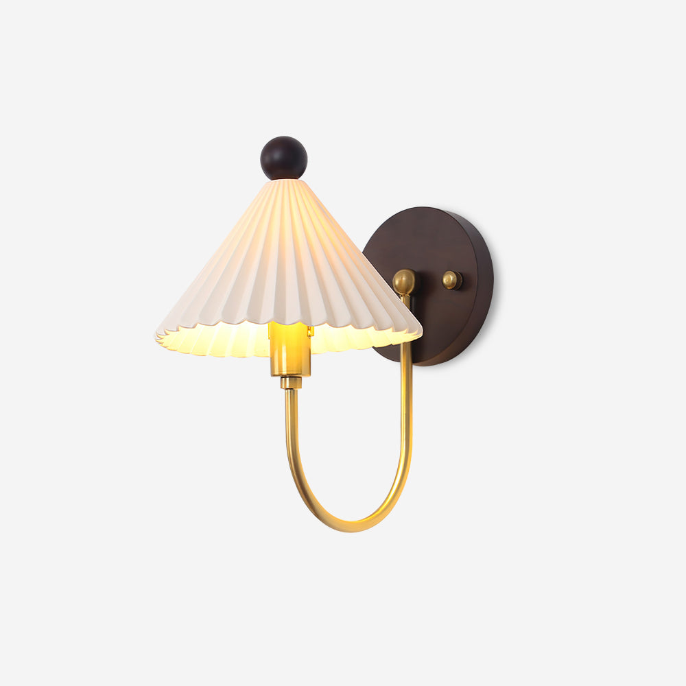 Elodie Ceramics Wall Lamp with Pleated Shade and Wood Accent