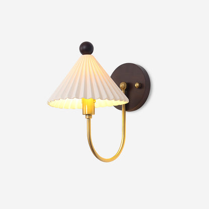 Elodie Ceramics Wall Lamp with Pleated Shade and Wood Accent