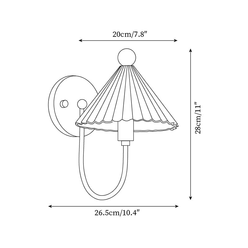 Elodie Ceramics Wall Lamp with Pleated Shade and Wood Accent