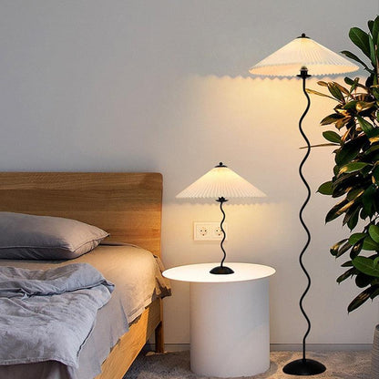 Sophie Lala Luxe Curve Table & Floor Lamp Pleated Textile Light