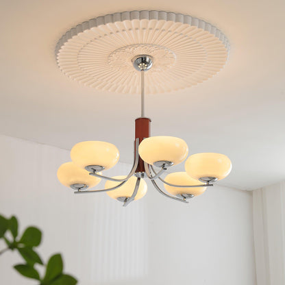 Juliette Classic Chandelier, Glass Shades with Oak and Metal Frame