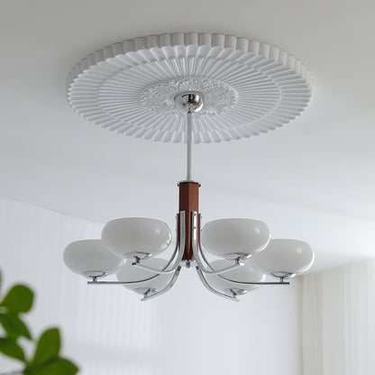 Juliette Classic Chandelier, Glass Shades with Oak and Metal Frame