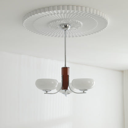 Juliette Classic Chandelier, Glass Shades with Oak and Metal Frame
