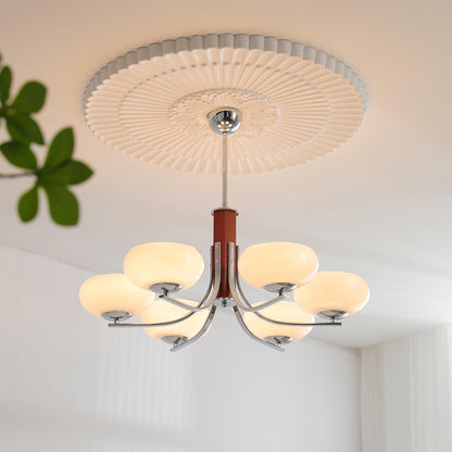 Juliette Classic Chandelier, Glass Shades with Oak and Metal Frame