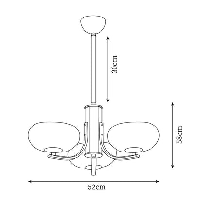Juliette Classic Chandelier, Glass Shades with Oak and Metal Frame