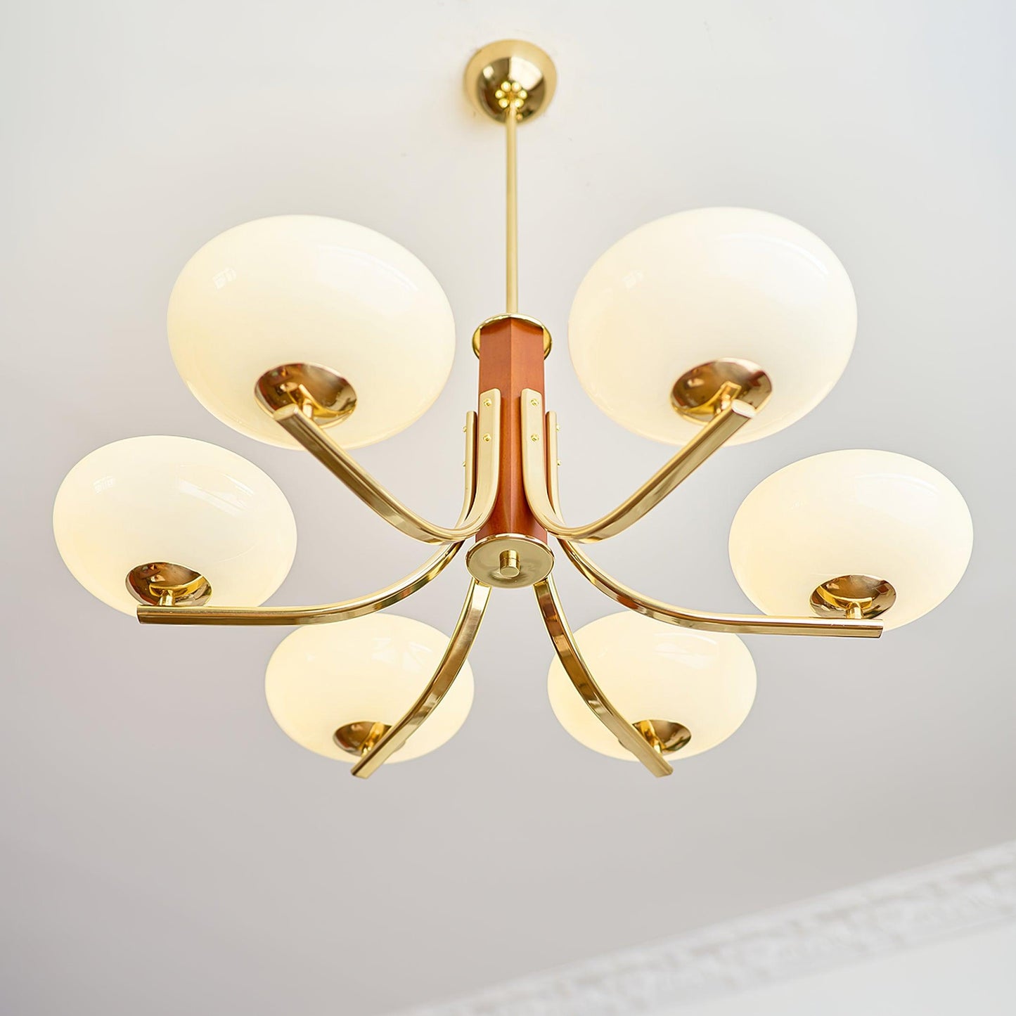 Juliette Classic Chandelier, Glass Shades with Oak and Metal Frame