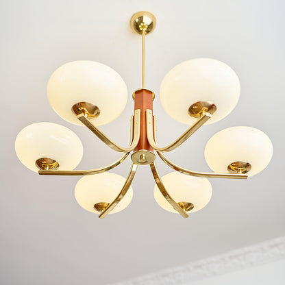 Juliette Classic Chandelier, Glass Shades with Oak and Metal Frame