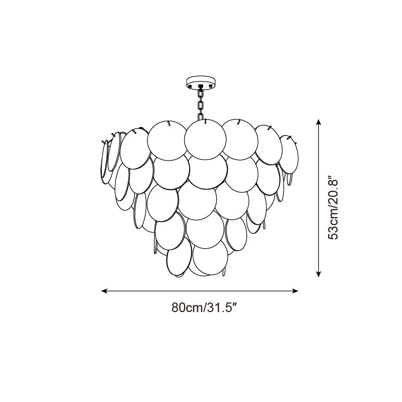 Lustre Margaux en verre, disques soufflés à la main avec structure métallique en cascade