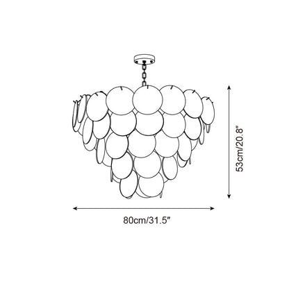 Lustre Margaux en verre, disques soufflés à la main avec structure métallique en cascade