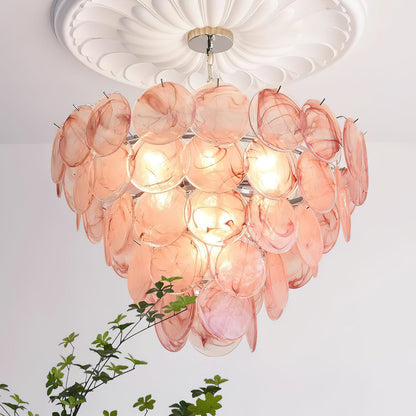 Lustre Margaux en verre, disques soufflés à la main avec structure métallique en cascade