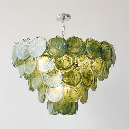 Lustre Margaux en verre, disques soufflés à la main avec structure métallique en cascade