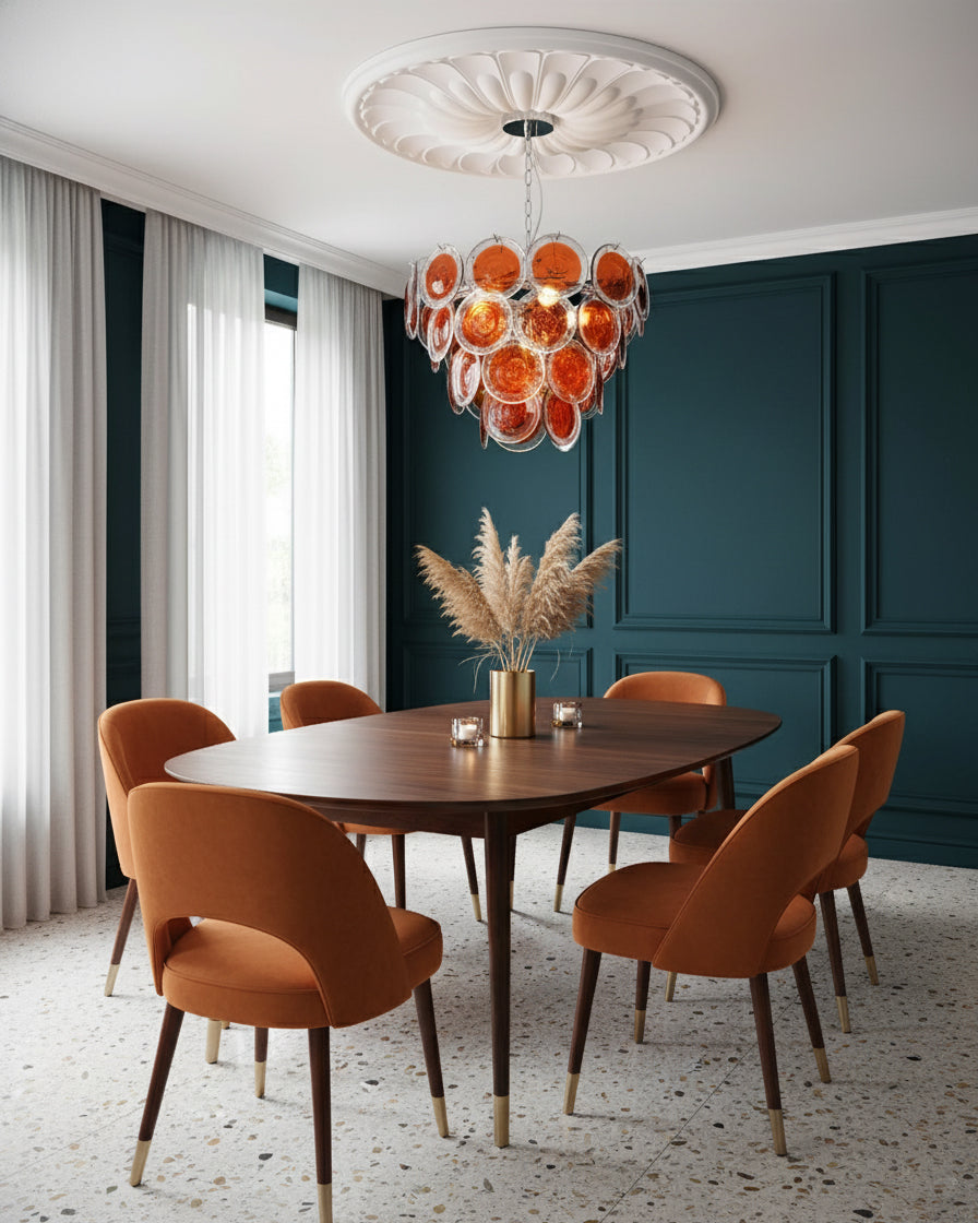 Lustre Margaux en verre, disques soufflés à la main avec structure métallique en cascade