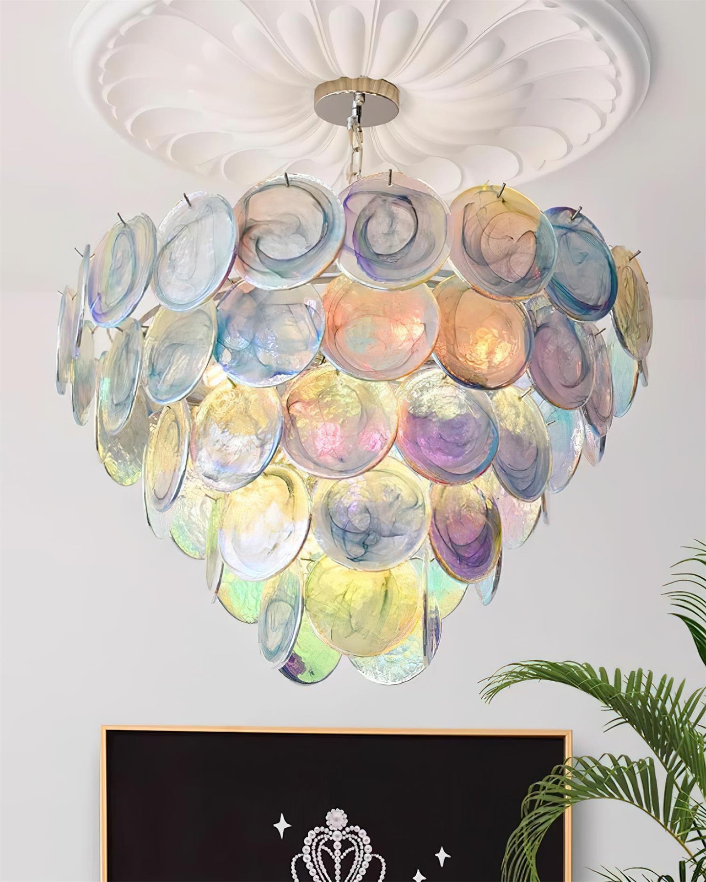 Lustre Margaux en verre, disques soufflés à la main avec structure métallique en cascade