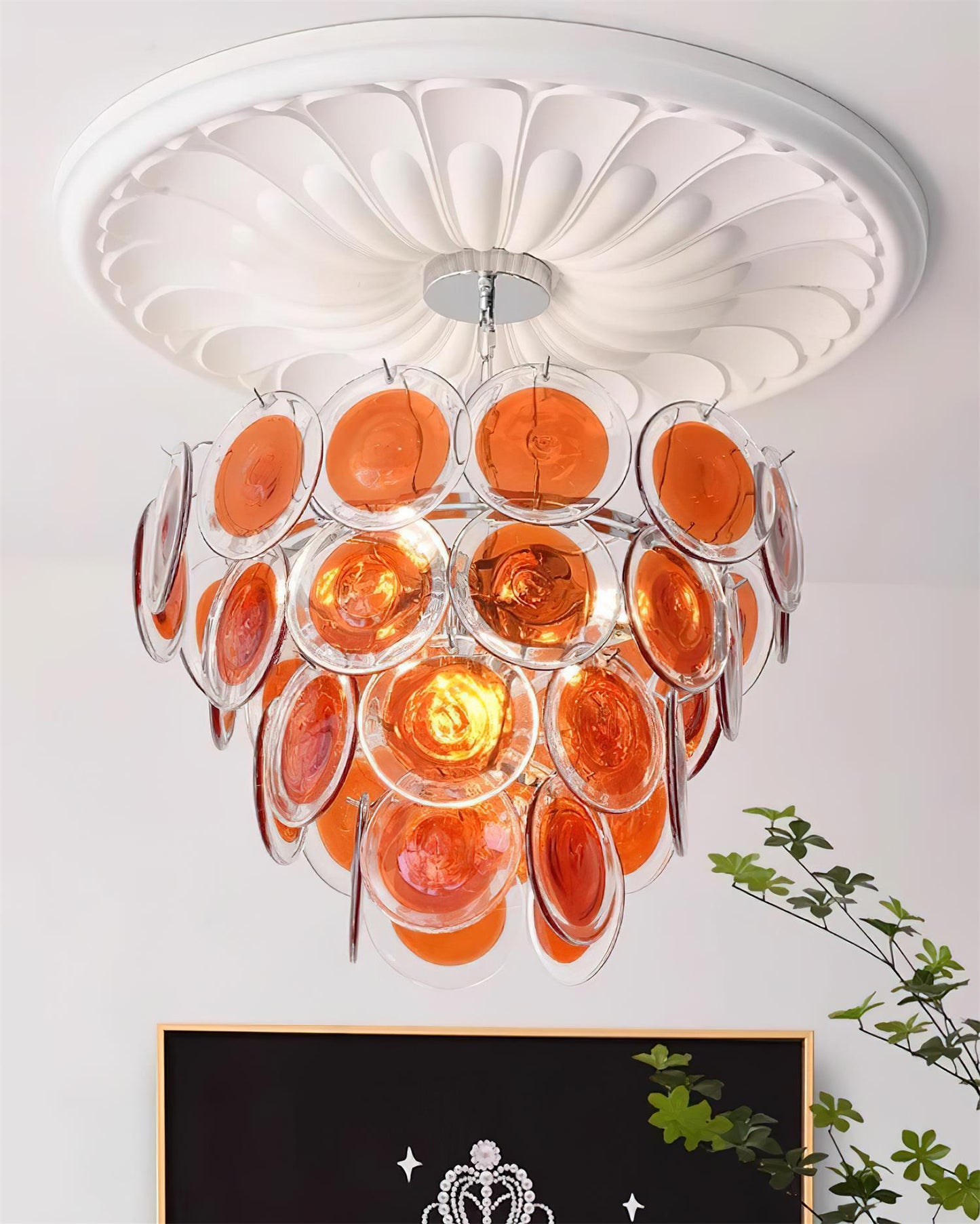 Lustre Margaux en verre, disques soufflés à la main avec structure métallique en cascade
