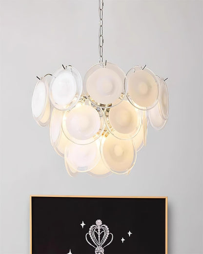 Lustre Margaux en verre, disques soufflés à la main avec structure métallique en cascade