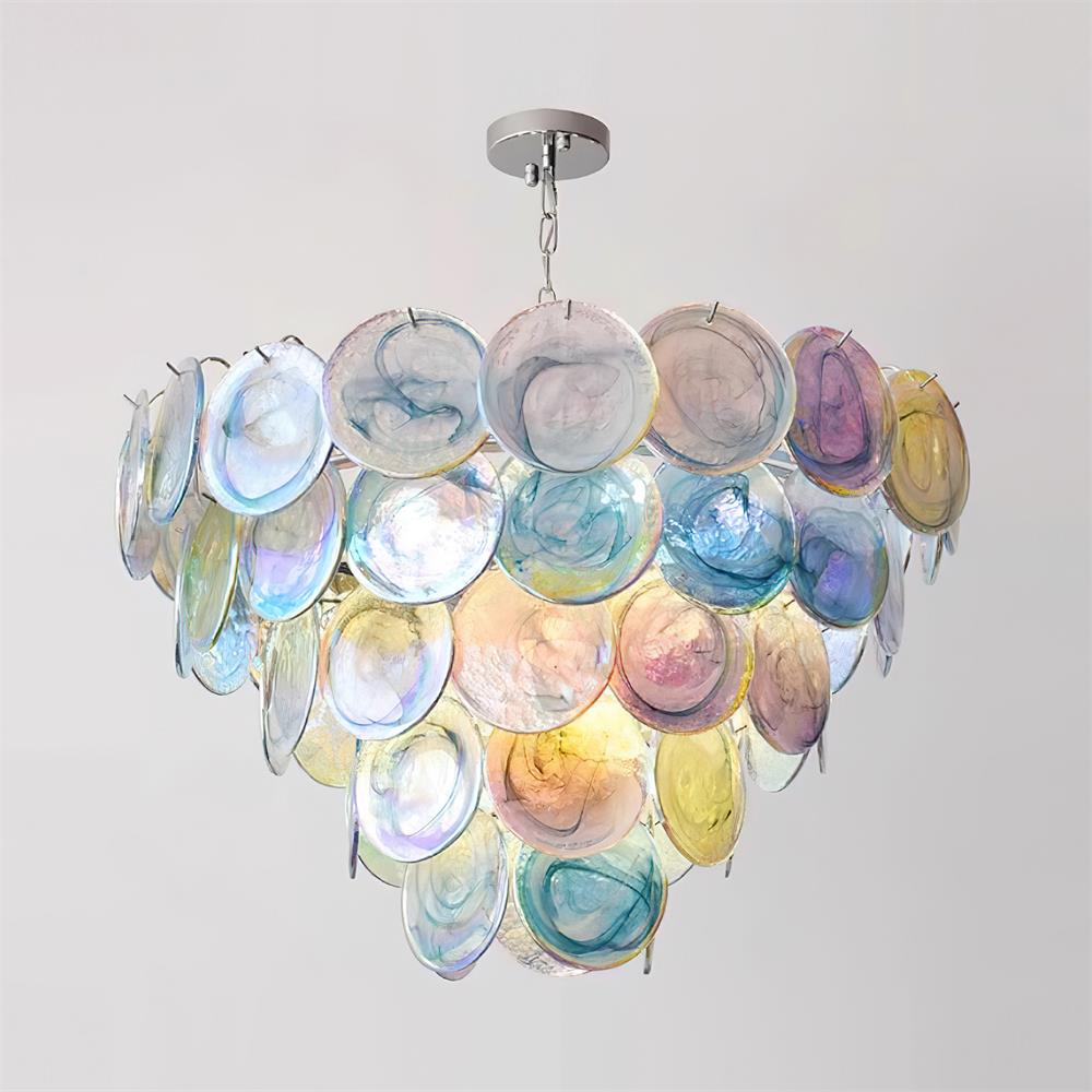 Lustre Margaux en verre, disques soufflés à la main avec structure métallique en cascade