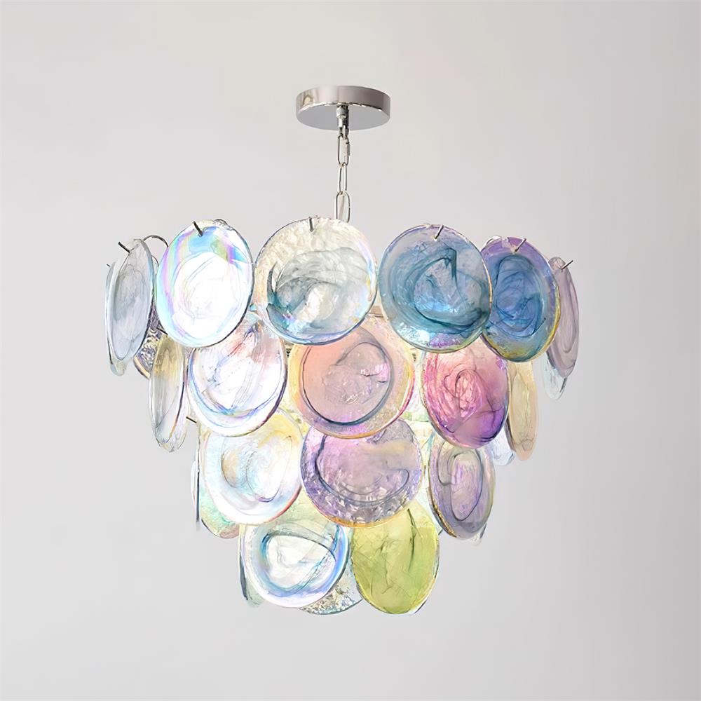 Lustre Margaux en verre, disques soufflés à la main avec structure métallique en cascade
