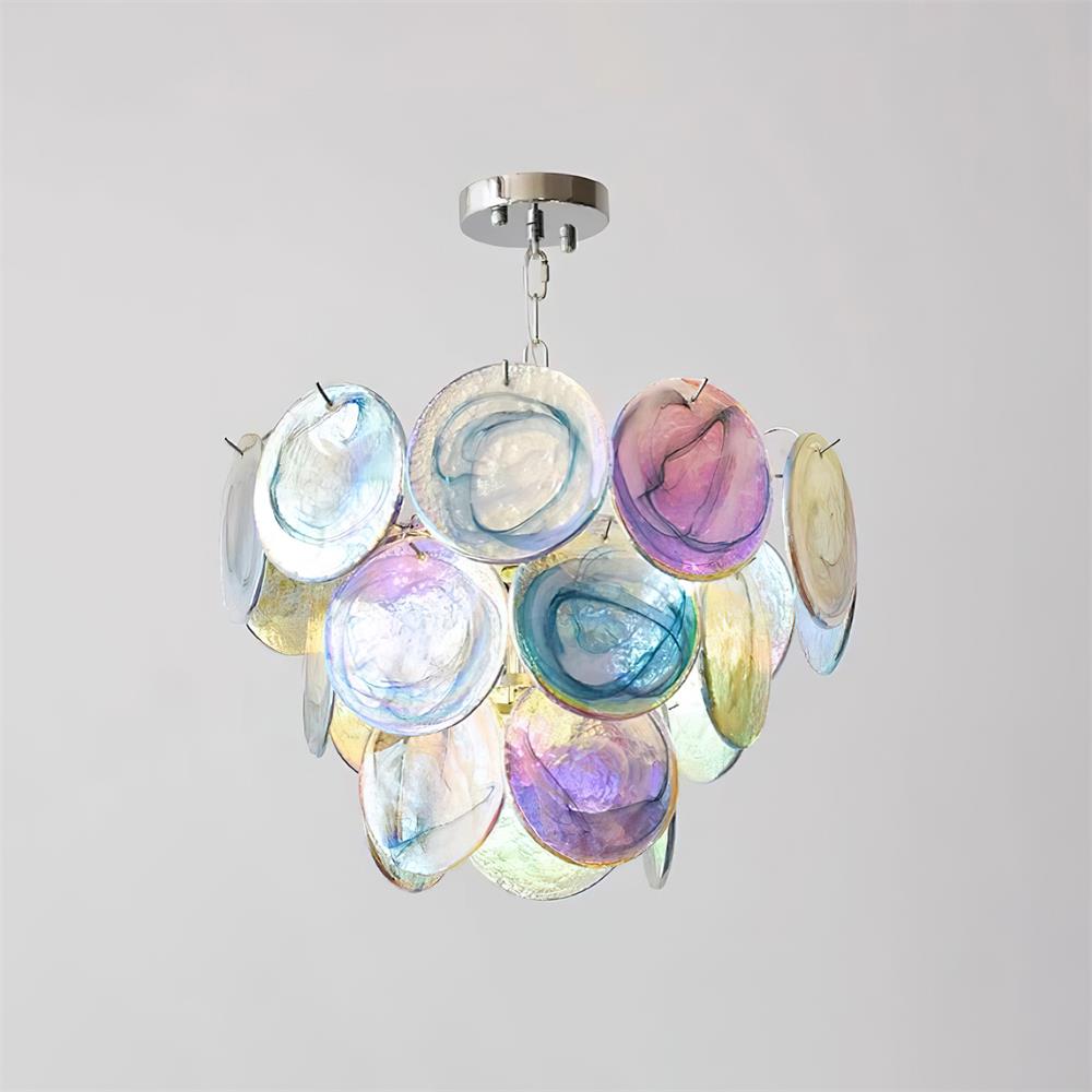 Lustre Margaux en verre, disques soufflés à la main avec structure métallique en cascade