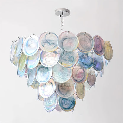 Lustre Margaux en verre, disques soufflés à la main avec structure métallique en cascade