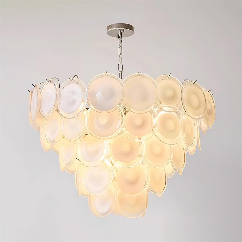 Lustre Margaux en verre, disques soufflés à la main avec structure métallique en cascade