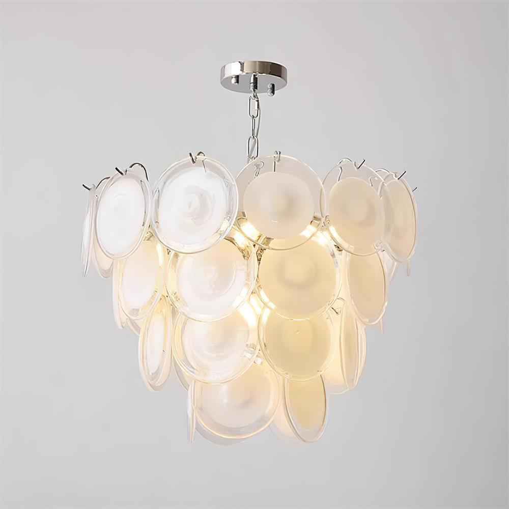 Lustre Margaux en verre, disques soufflés à la main avec structure métallique en cascade